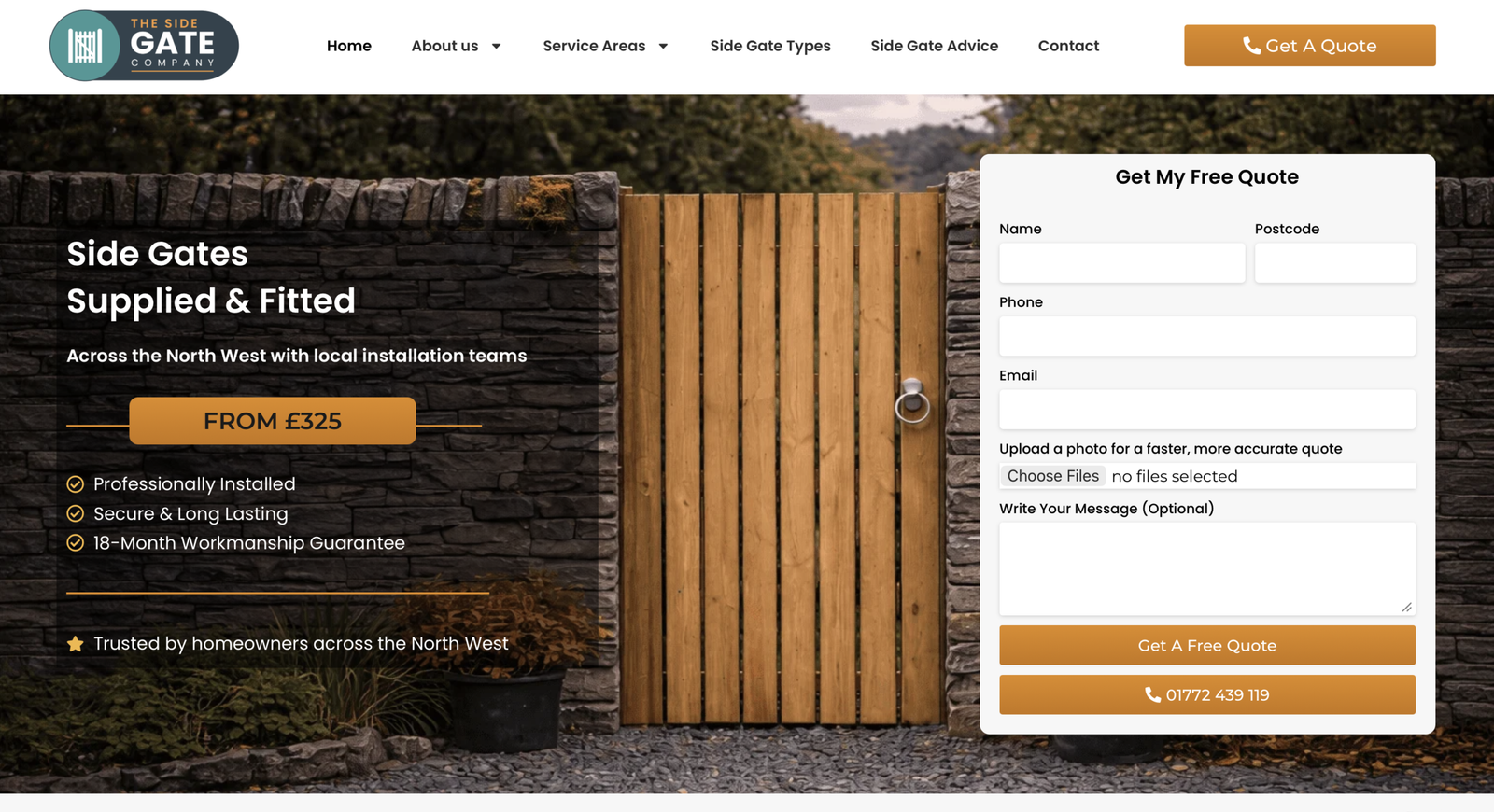 The Side Gate Company website displayed on a laptop